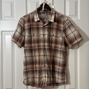 Toad&Co Plaid Smythy SS Button-Up Shirt Men’s L Outdoor Hiking Mountain Cabin